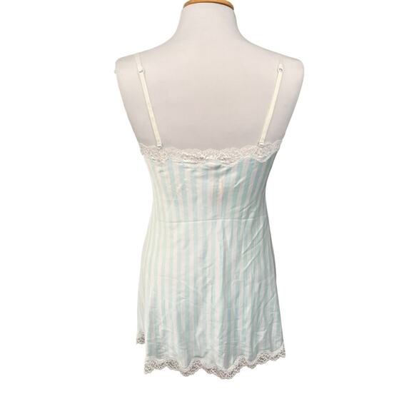Victorias Secret Mini Slip Dress Chemise Lingerie Blue Stripe Satin Lace Small - Picture 5 of 9